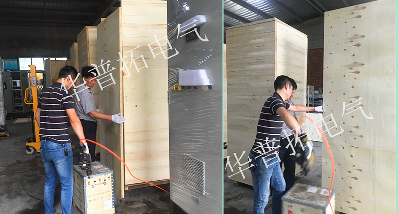 工人師傅在給電氣柜進(jìn)行打包